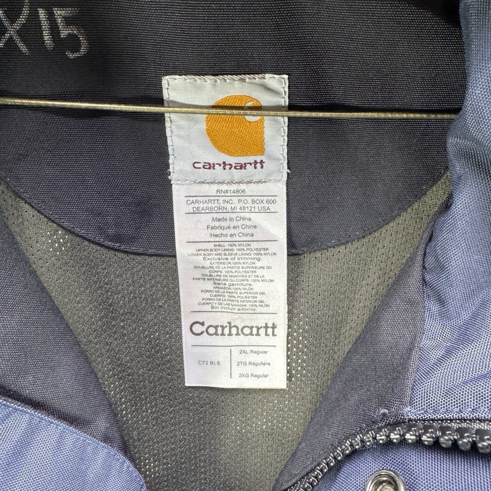 Carhartt Shoreline Coat Mens 2XL Blue Waterproof Breathable Rain Jacket Workwear - Picture 5 of 13